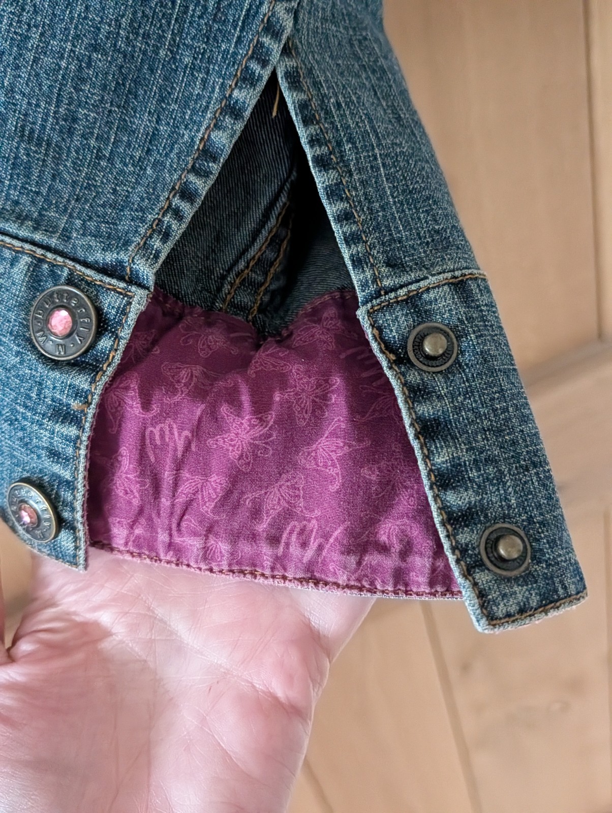 Butterfly by Matthew Williamson Denim Jacket Size 12 Y2K Pink Rhinestone