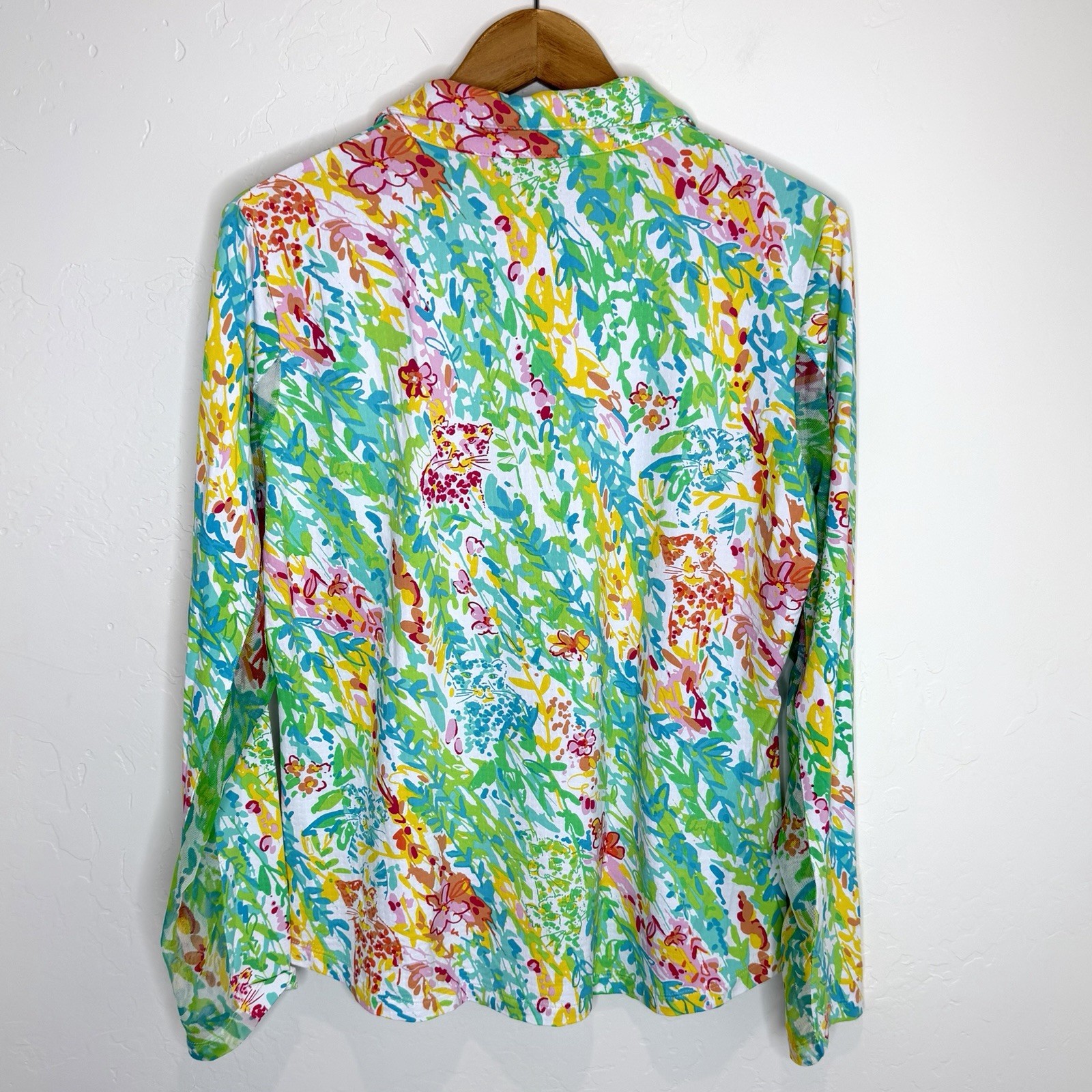 Ibkul Quarter Zip Performance Top Womens Large Tiger Multi Print Long Sleeve