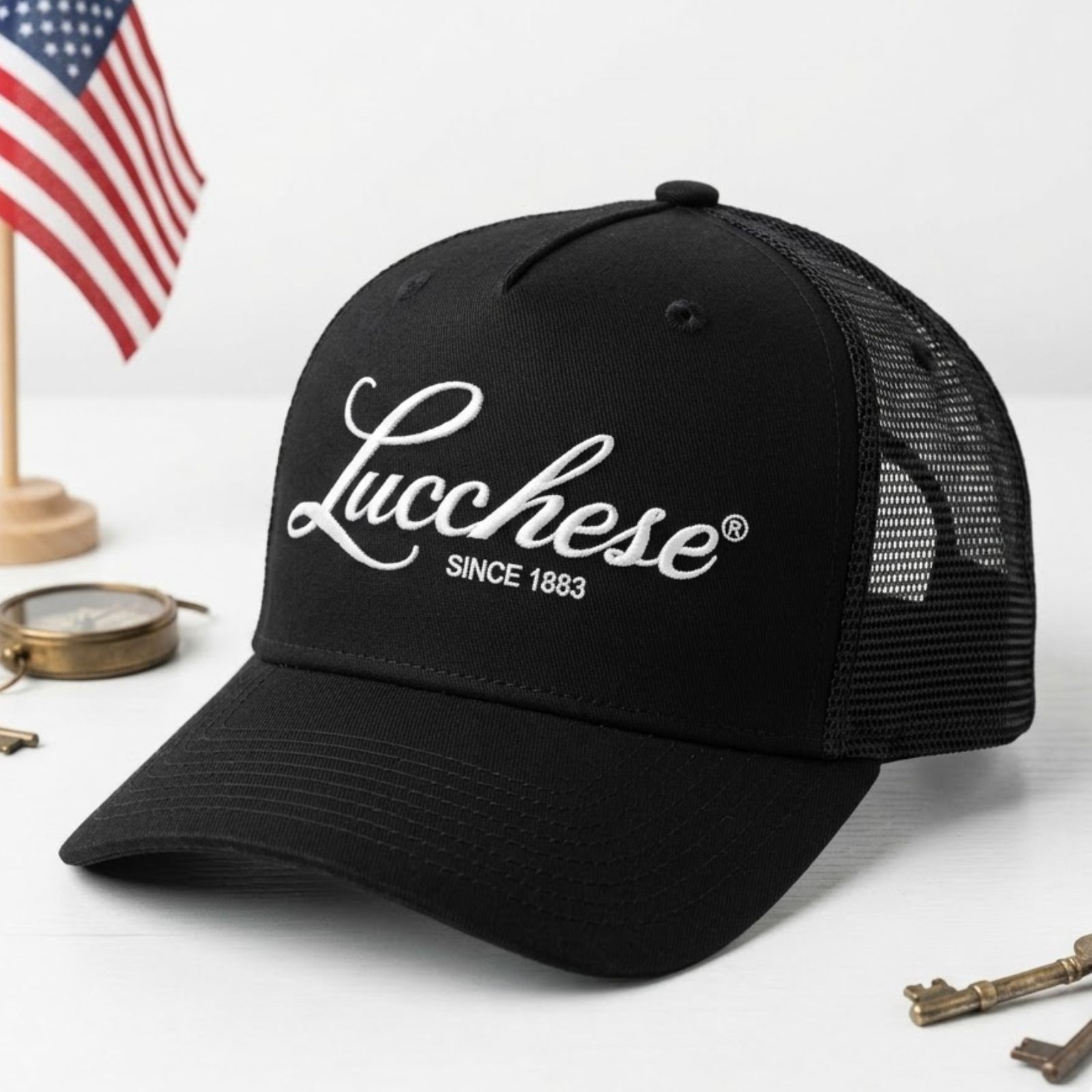 Lucchese Embroidered Trucker Hat Black Mesh Snapback Cap Brand New