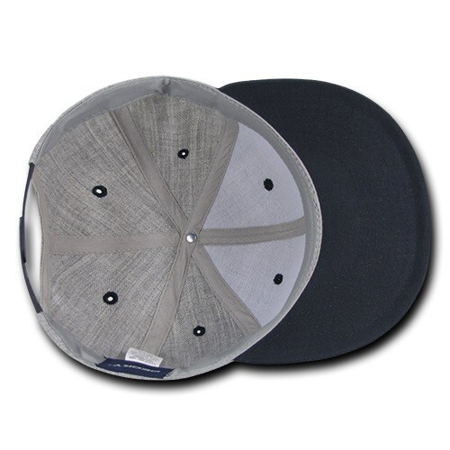 6 Panel Flat Bill Snapback Hat – Heather Gray & Navy Blue (Decky 1092-HGYNVY)
