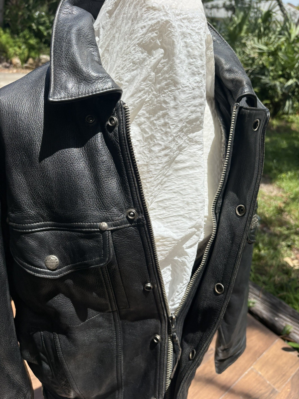 Harley Davidson Leather Jacket Mens M Black Biker Distressed Vintage Panhead