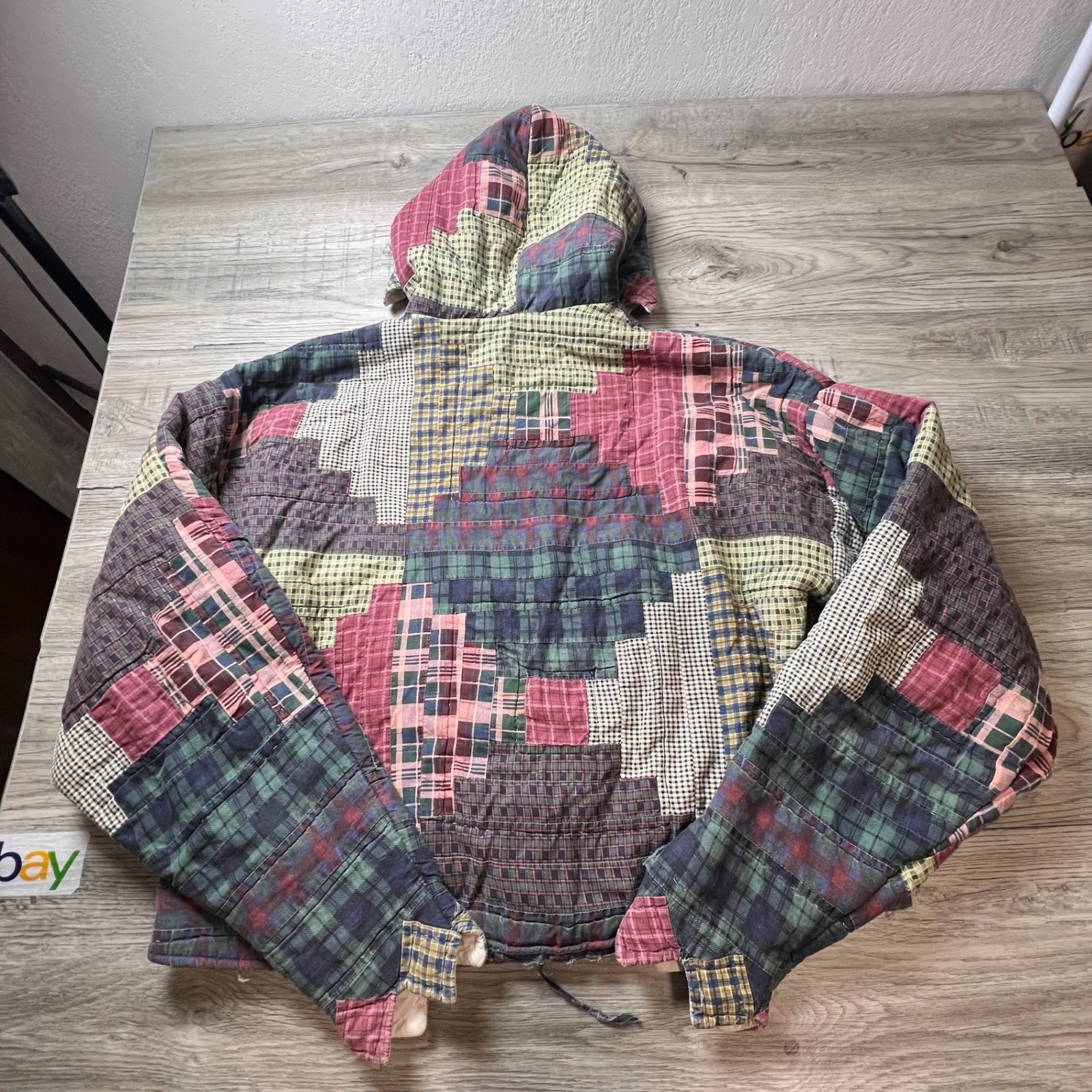 Unbranded Patchwork Quilt Hoodie Unisex XL Multi Plaid Log Cabin Boho Vintage