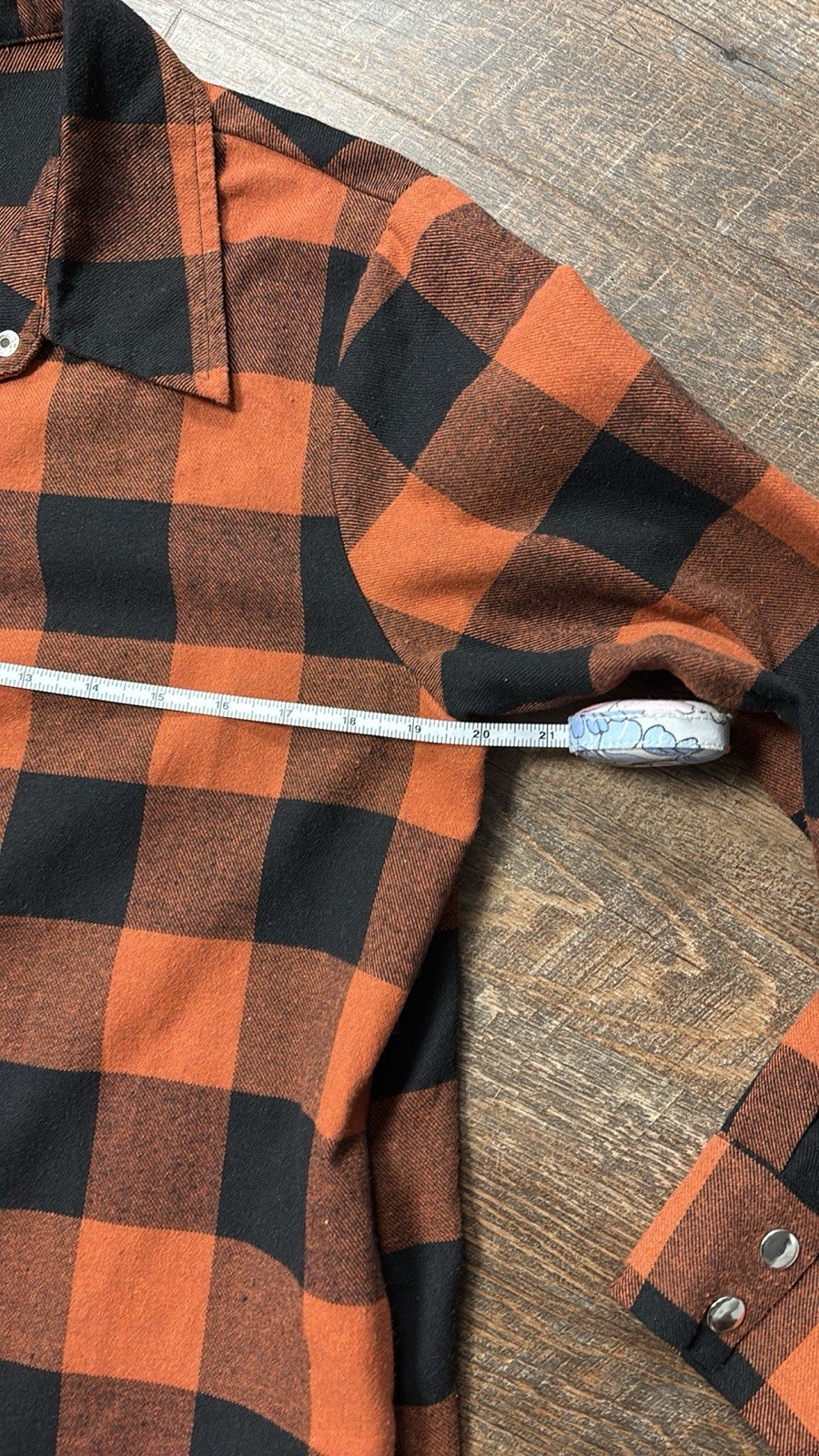 Turn Down Collar Orange and Black Plaid Shirt Coat Sz M