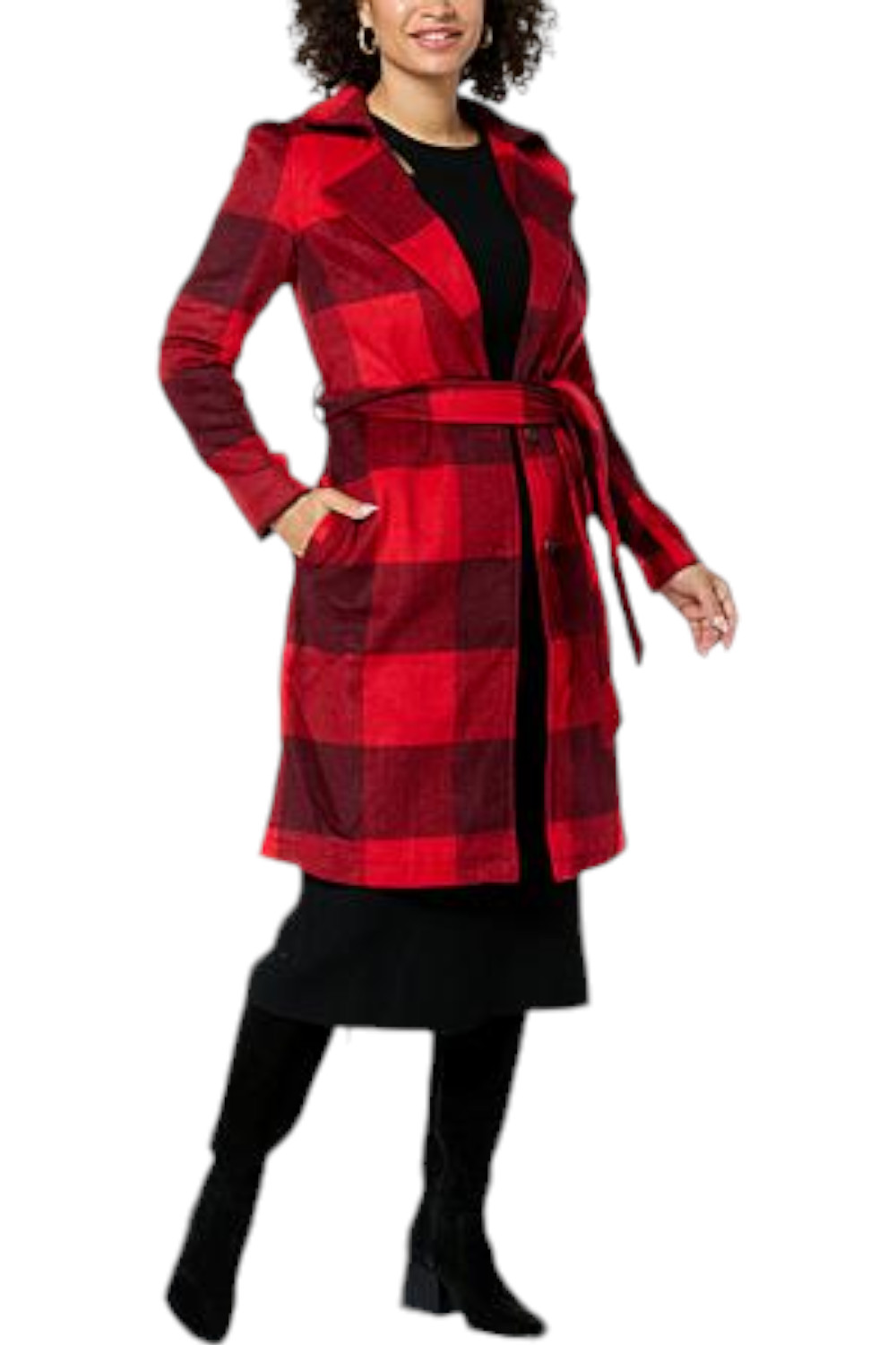 G by Giuliana Women’s Black Label Plaid Trench Coat Red Combo