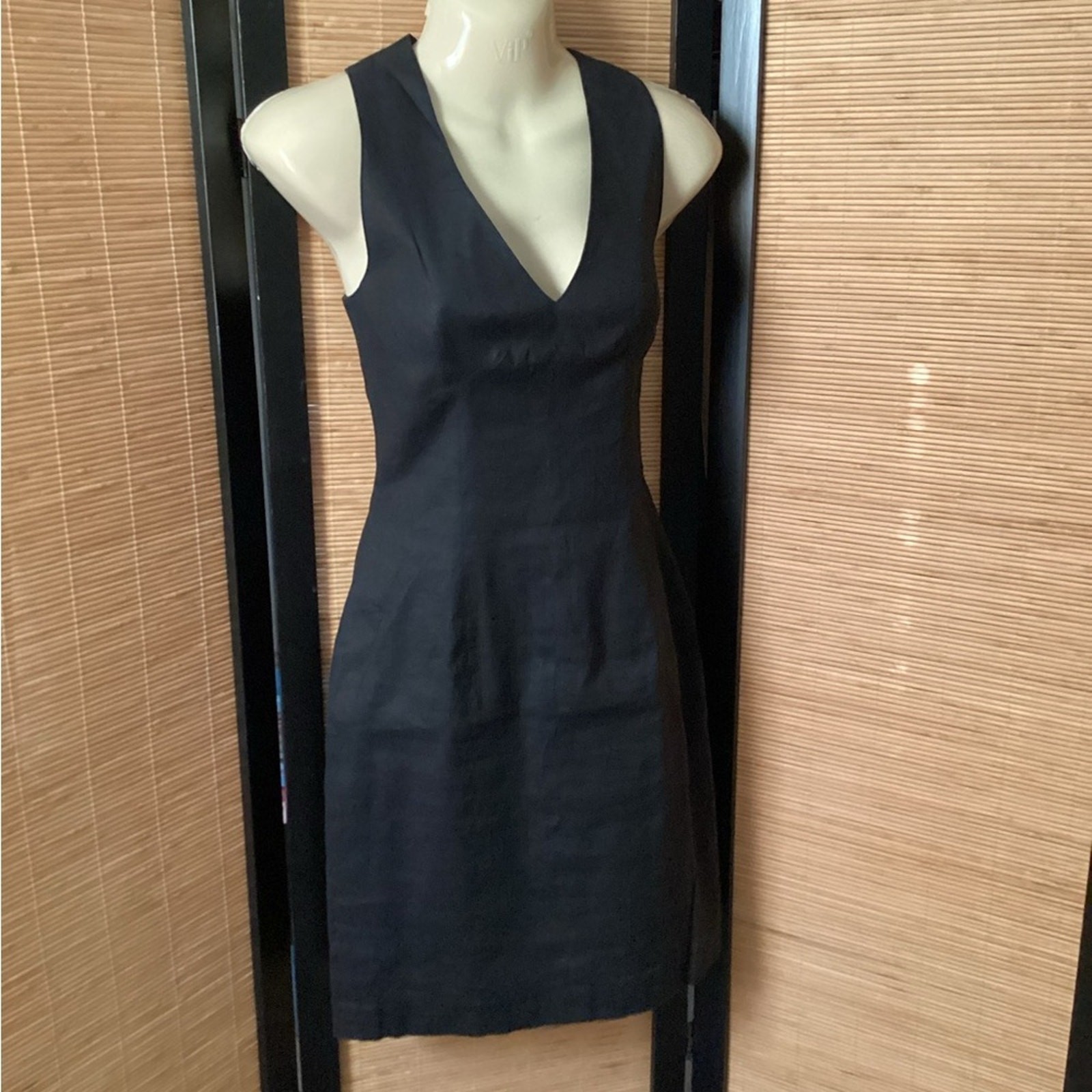 Vintage EMANUEL UNGARO Black Dress Linen Sz 6 LBD made in USA
