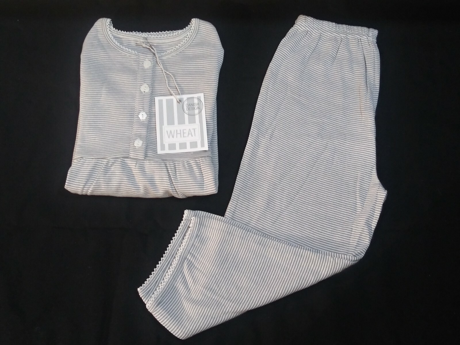 New Wheat Danish Design Girls Pyjama Set Size 6 Gray Stripe 100% Cotton