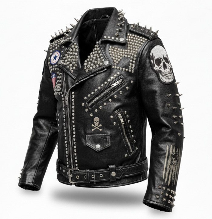 Men’s Studded Leather Jacket | Punk Rock Biker | Spiked Moto | Heavy Metal Style