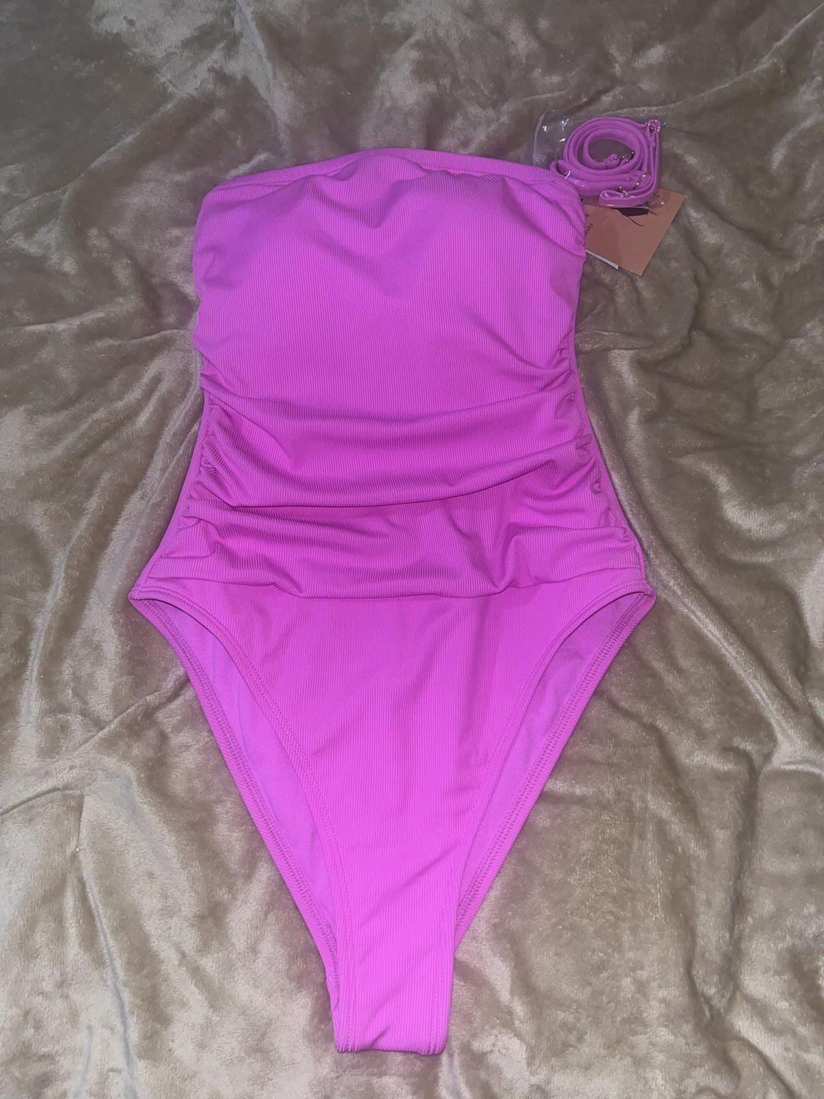 Target Purple Ribbed Bandeau Strapless One-Piece Swimsuit XS (0-2) High Leg