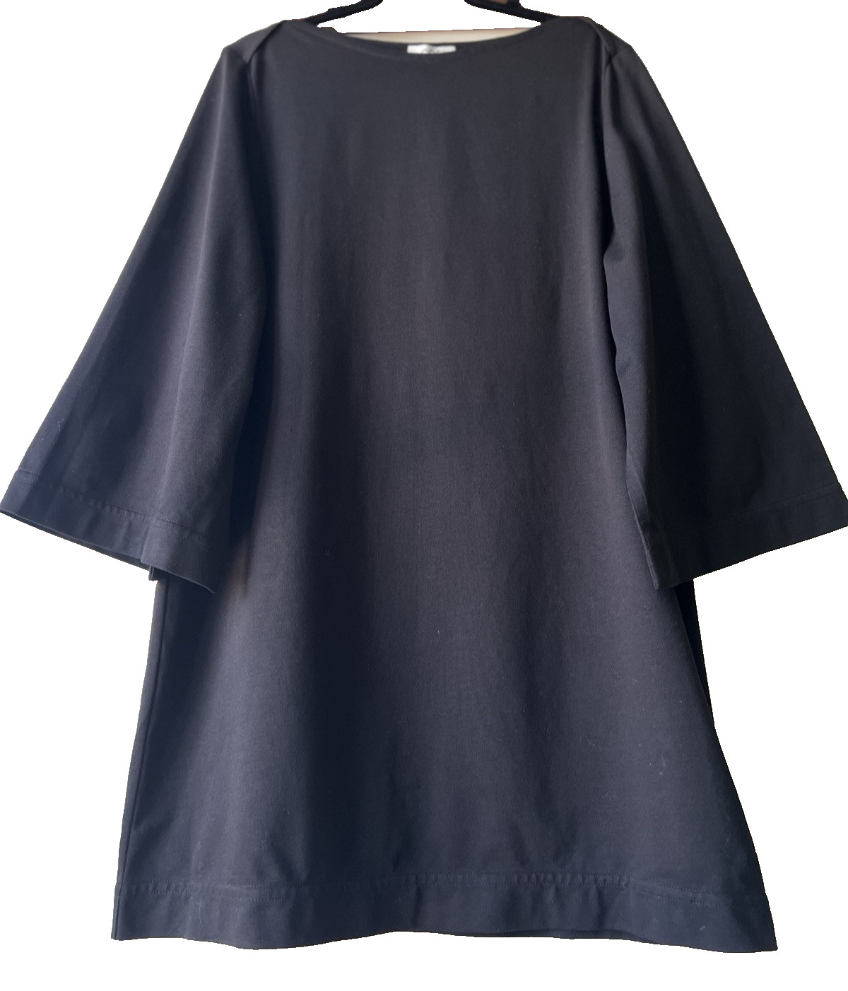 COS Black Organic Cotton Shift Dress M Boat Neck 3/4 Bell Sleeve Minimalist NWT
