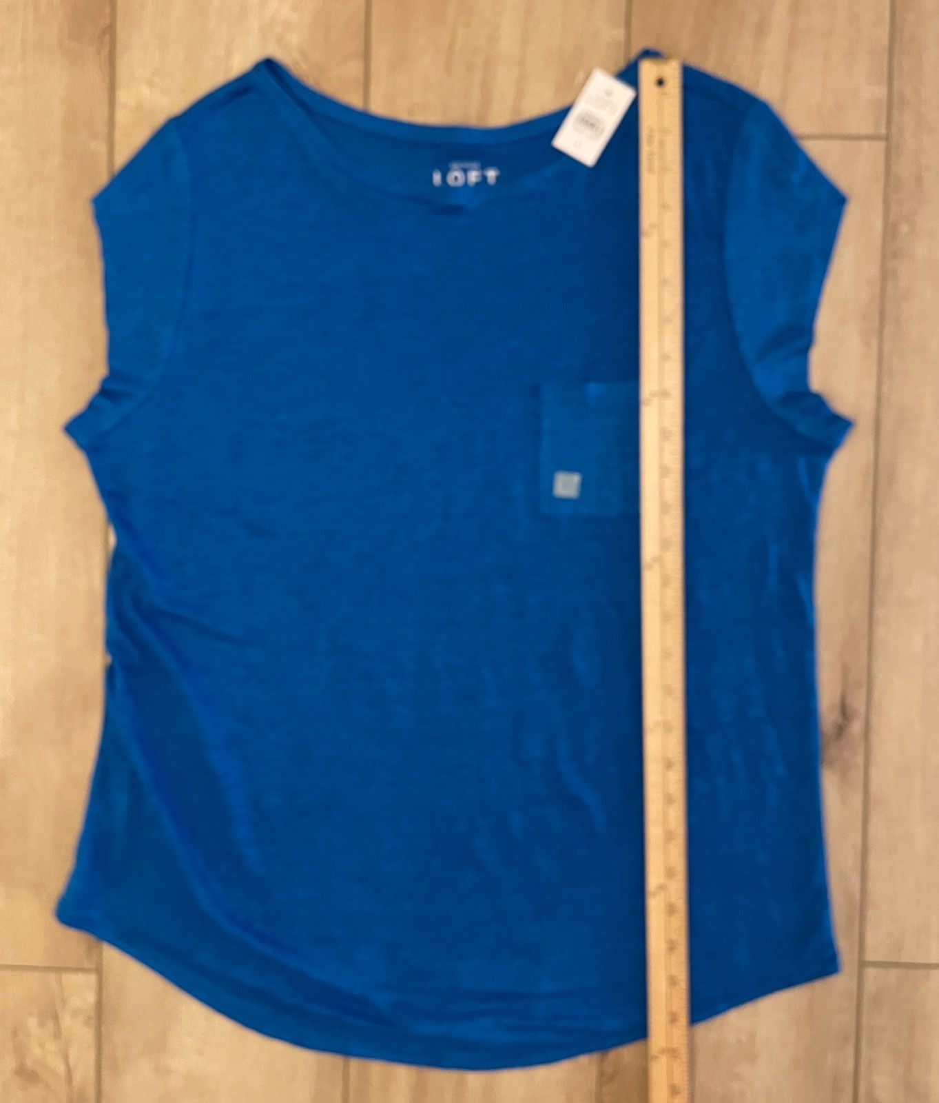LOFT Short Sleeve Pocket Tee Linen Top-Women’s L-Blue-NWT