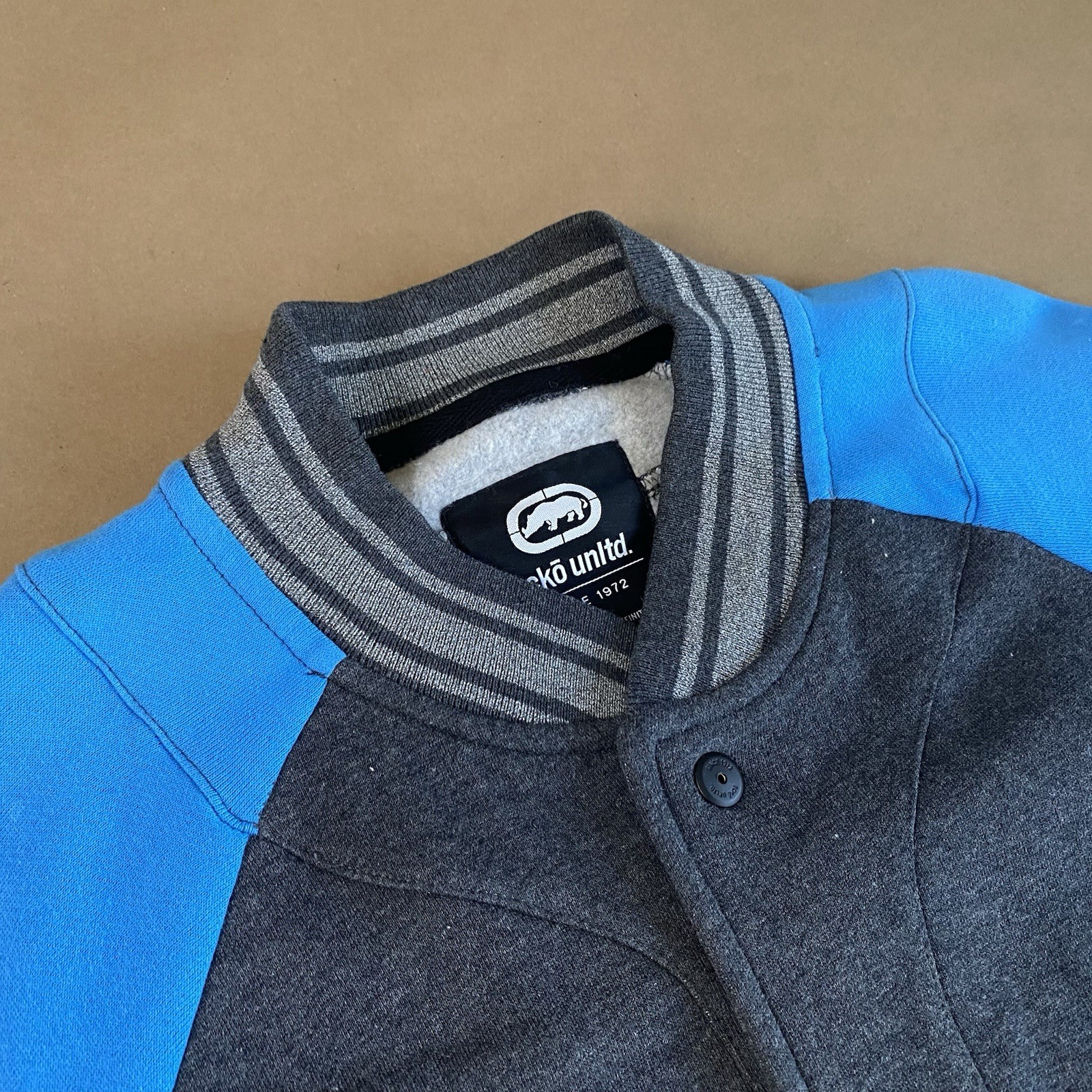 Ecko Unltd XL X-Large Button-Up Sweatshirt Jacket Rhino Logo Men Blue Gray