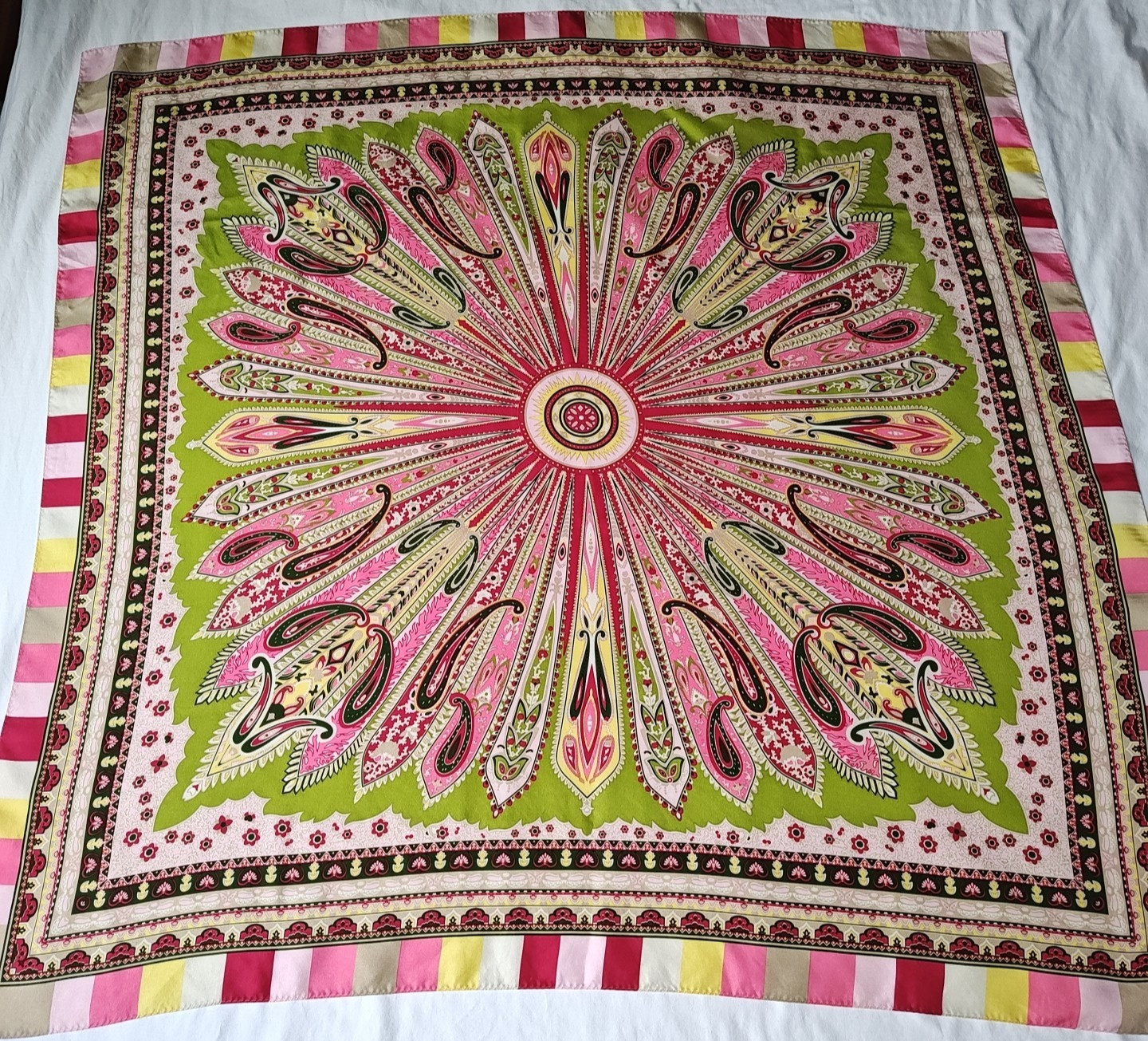 Vintage Talbots Silk Scarf- Paisley Sunburst Carnival ~35in square Ex.Cond.