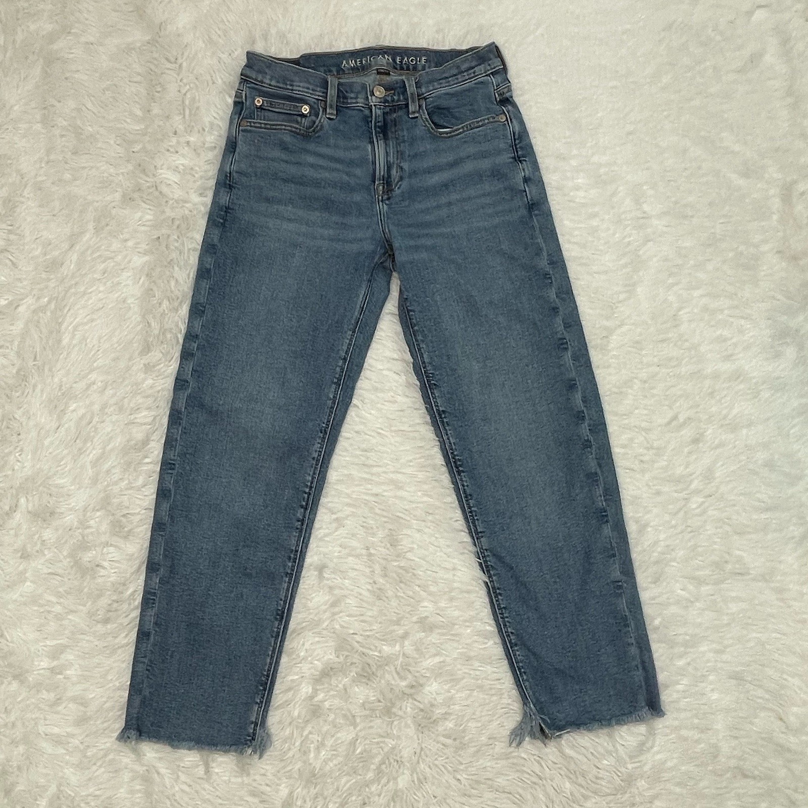 American Eagle 90s Straight Leg Crop Jeans Women’s Size 2 Long Blue Denim Loose