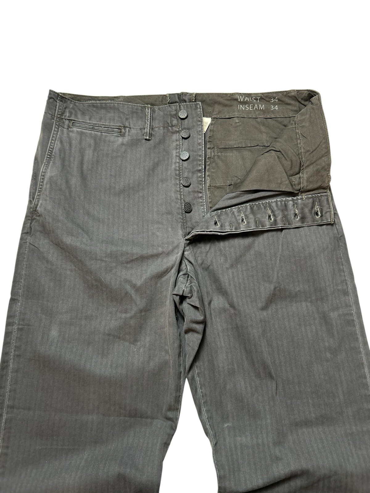 RRL Double RL Washed Black Herringbone Twill Field Trouser Size 34×34 Fit W37