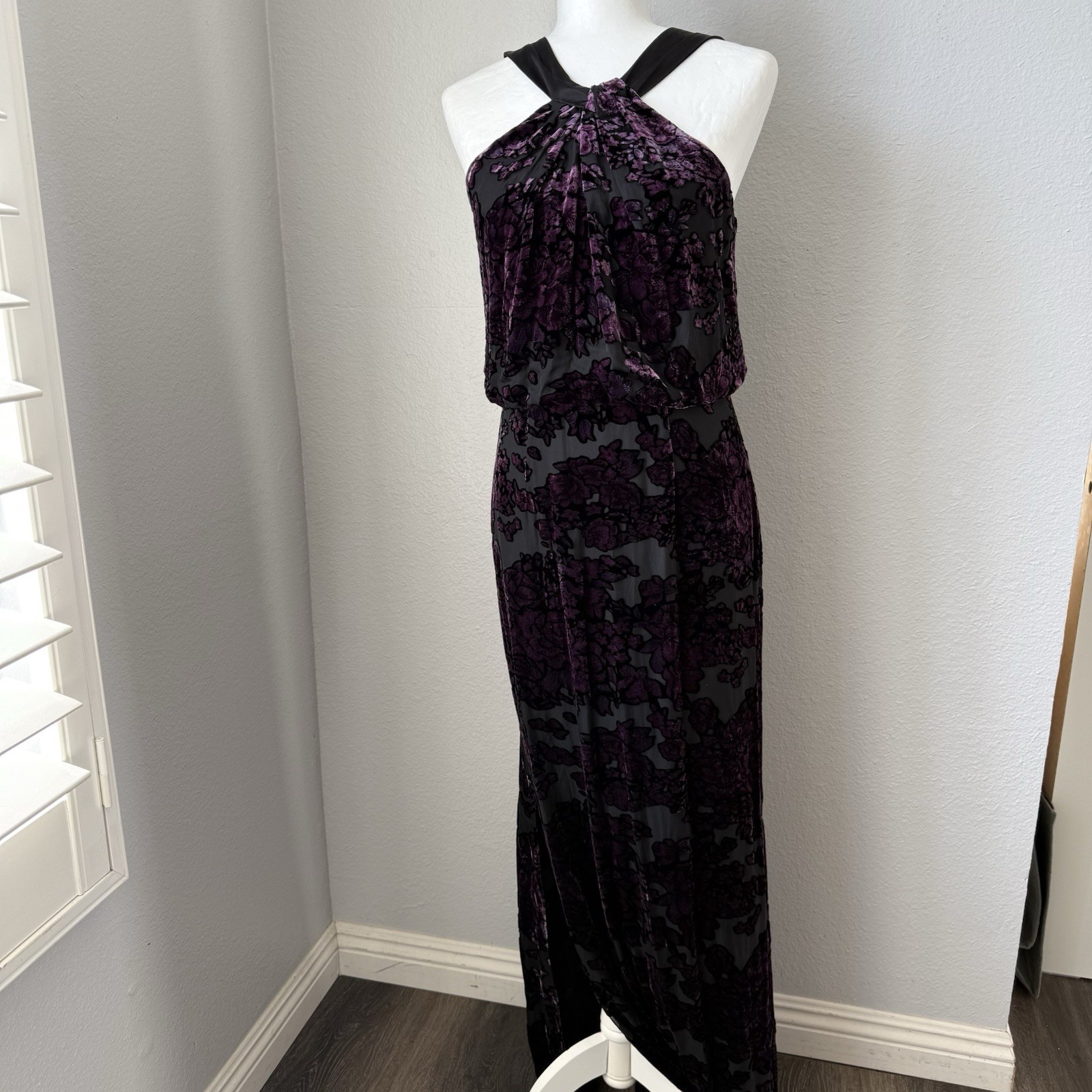 Aidan Mattox Purple Burnout Velvet Maxi Dress Gown Whimsigoth Gothic 4 Vtg