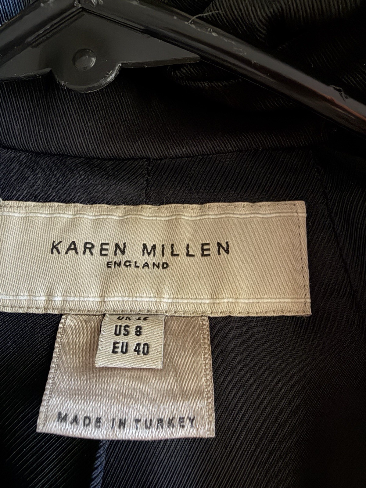 Karen Millen black Trench Coat Button Front Collared Mid-Length Long Sleeve US 8