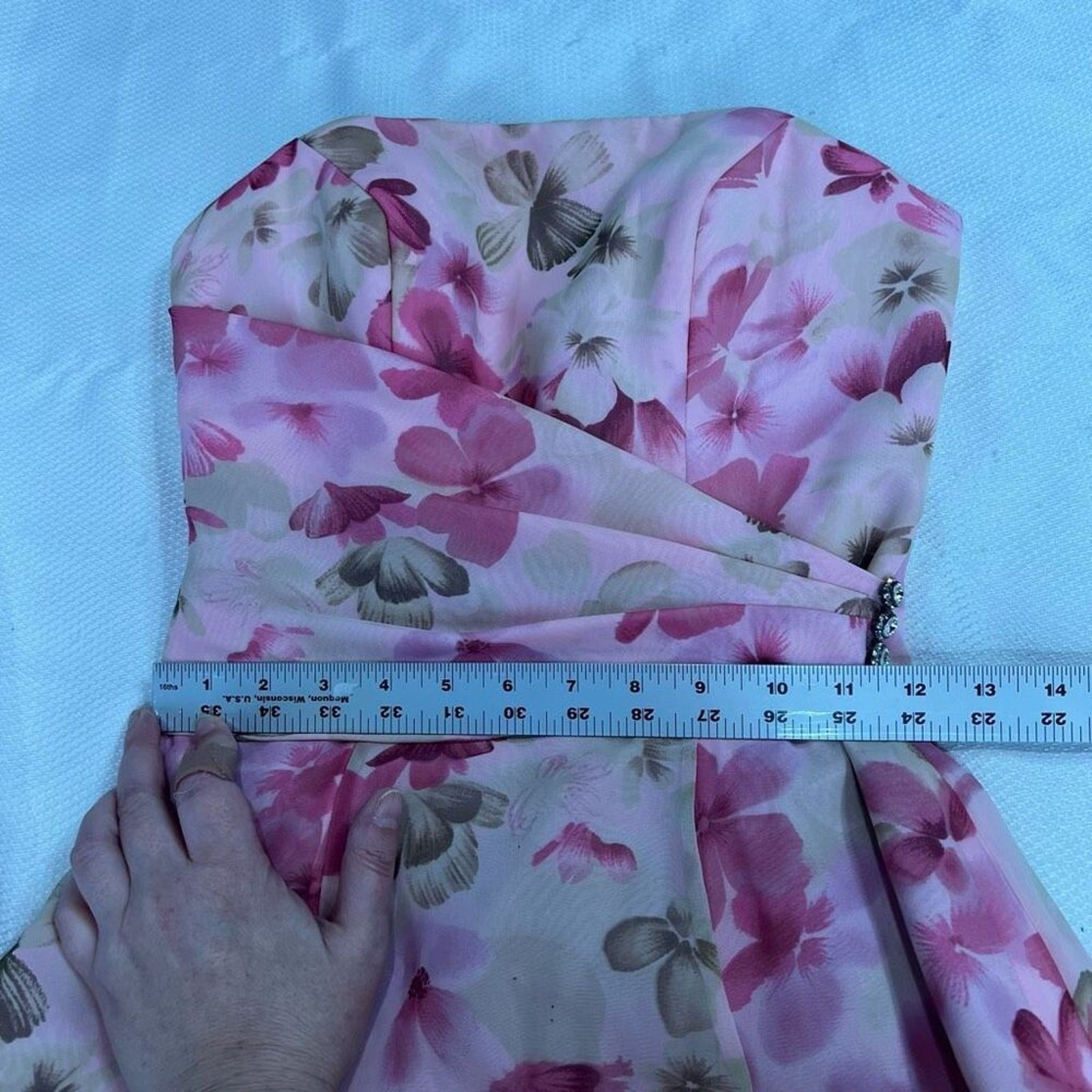 1990’s Pink Floral Mori Lee Prom Evening Gown Neck Strap‎ Formal Spring Valentin