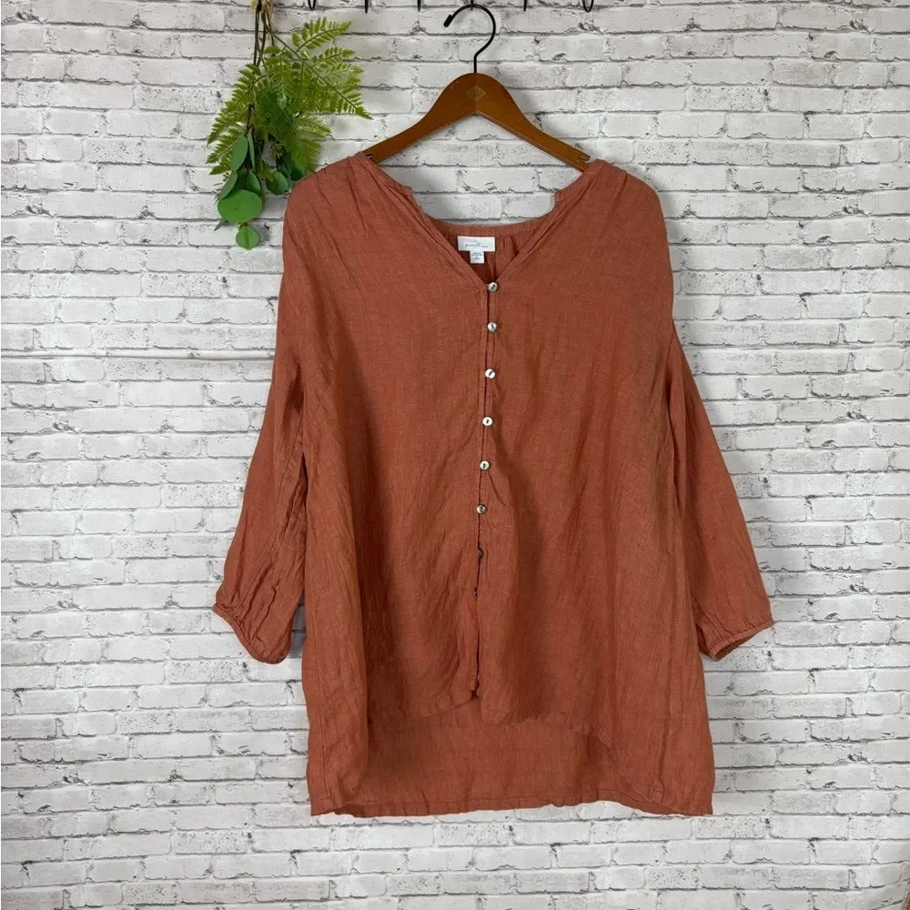 J. Jill Pure Jill Linen Burnt Orange Terracotta Loop Button Blouse Sz XL PETITE