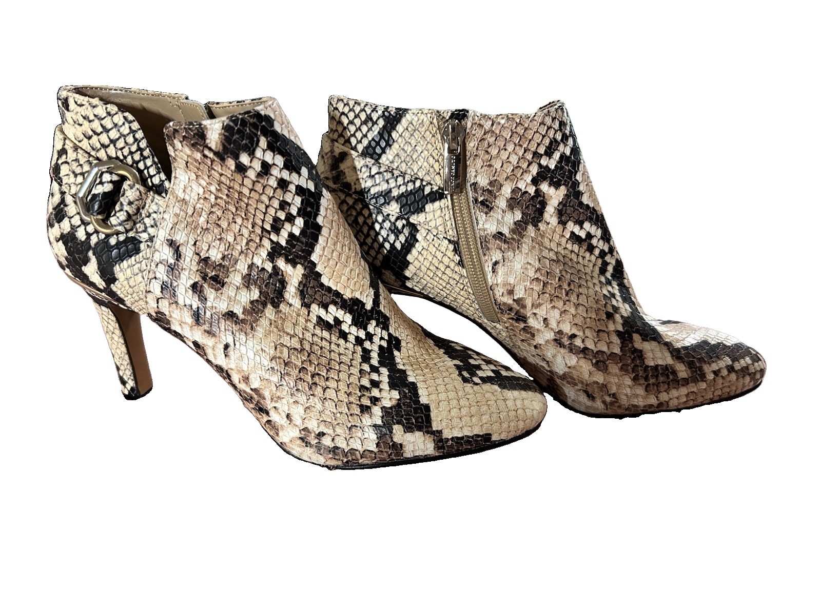 Vince Camuto Snakeskin Print Leather Ankle Booties Size 8 High Heel Side Zip