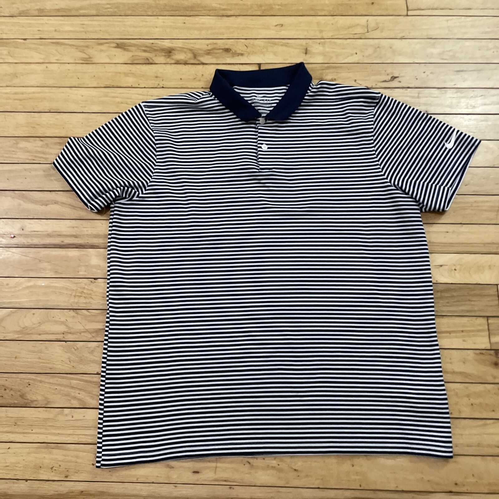 NIKE Dri-Fit Polo Shirt Men XL Blue Striped Preppy Old Money Sports Standard Fit
