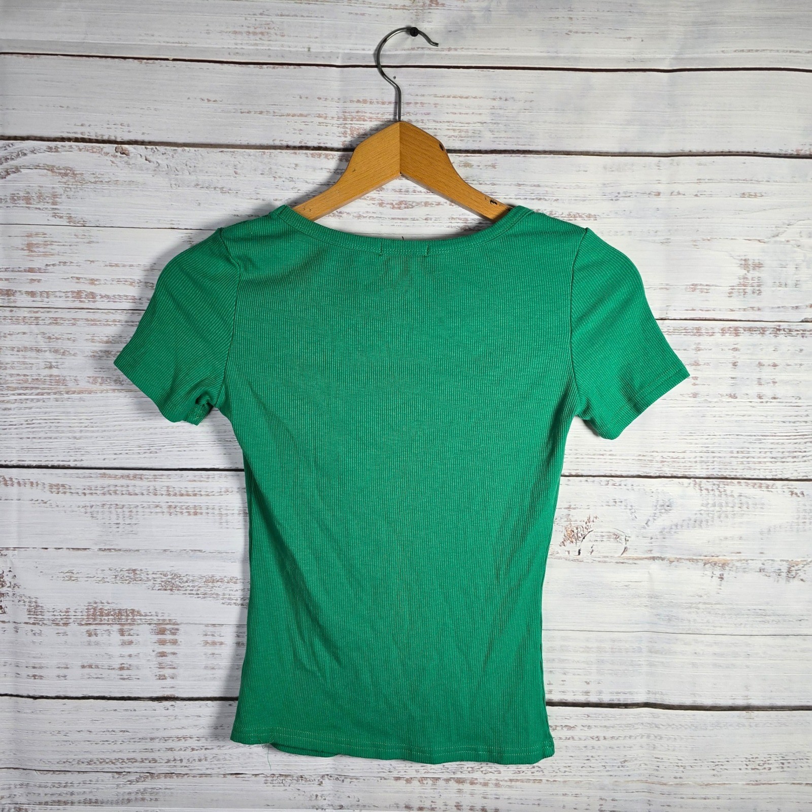 Zeagoo Ribbed Scoop Neck Tee Bundle XS Green Beige Striped Stretch Tops