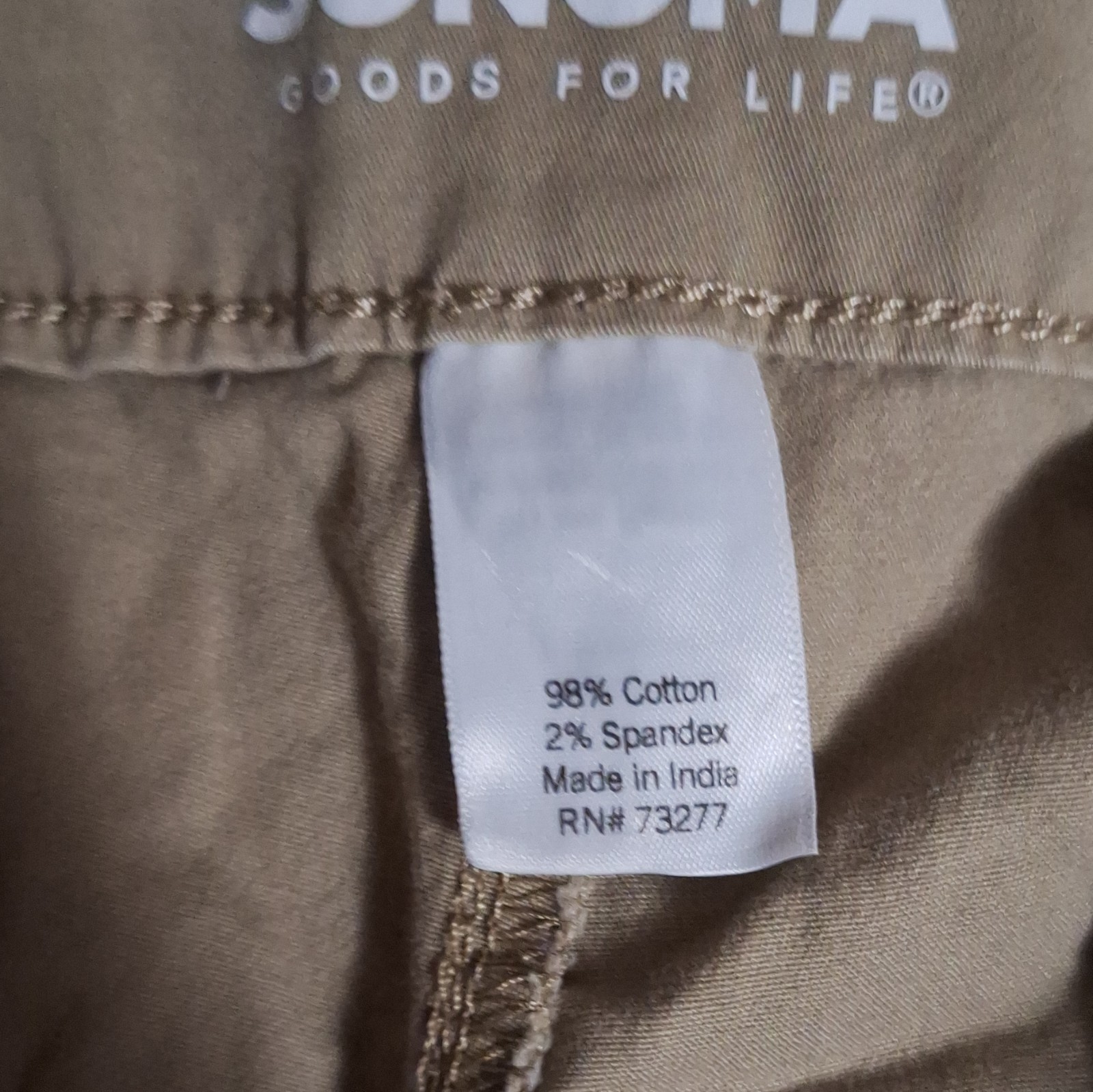 Sonoma Goods For Life Men’s Tan Chino Shorts Flat Front Solid Slash Pockets