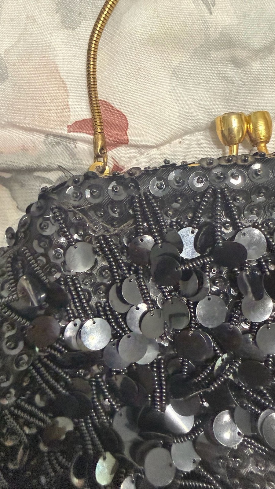 Vintage 1960s Black Beaded and Sequin Fringe Evening Bag Made in Hong Kong