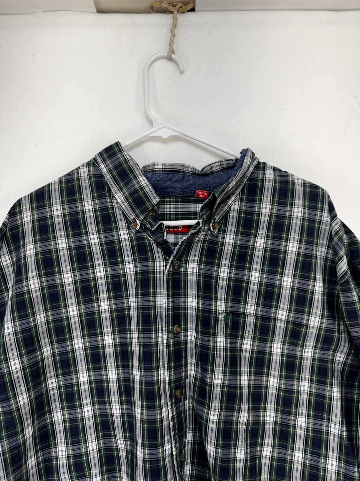 IZOD Men’s Plaid All-Over Button-Down Long Sleeve Shirt Blue Green White Sz XXL