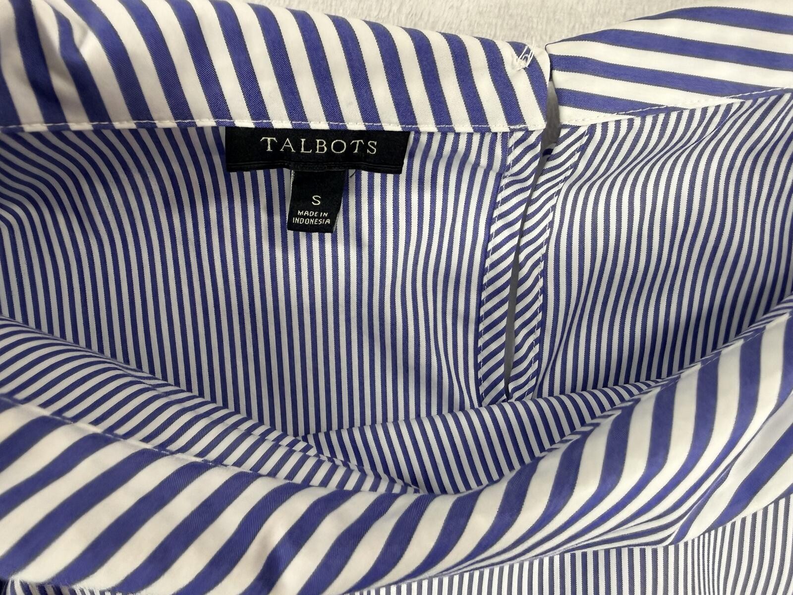 Talbots Blue White Striped Boat Neck Blouse Size Small 3/4 Sleeve Cotton