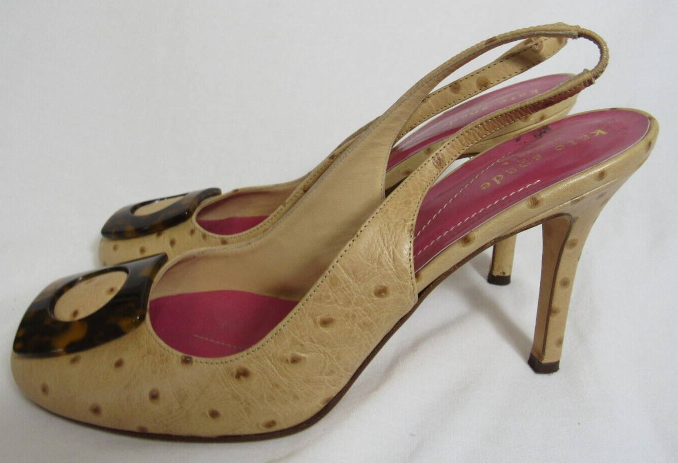 Kate Spade Brown Ostrich Slingback Heels Size 8.5 B EUC