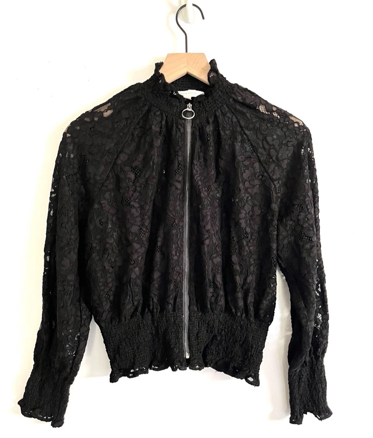 Rebecca Taylor Lace Full Zip Bomber Jacket Sheer Long Sleeve Gothic Elegant