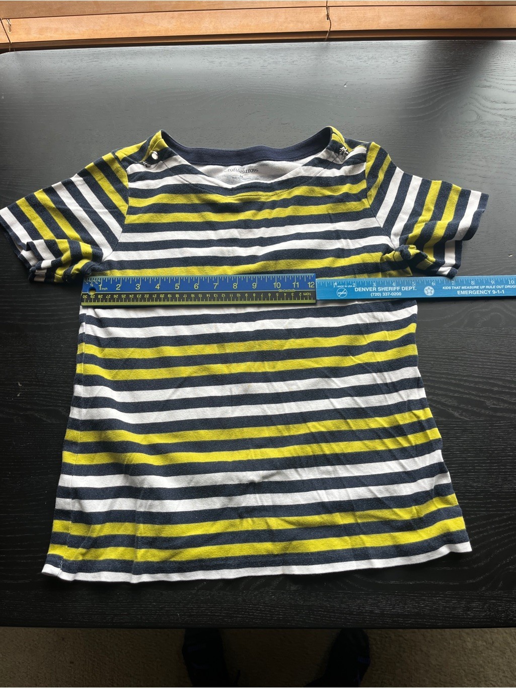 Croft & Barrow Stretchy Size M Navy & Lime Green Striped Boatneck Top