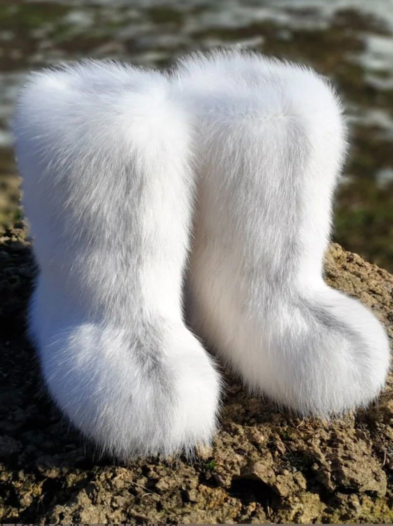 White arctic fox fur boots for women Winter fur boots Mukluks LITVIN