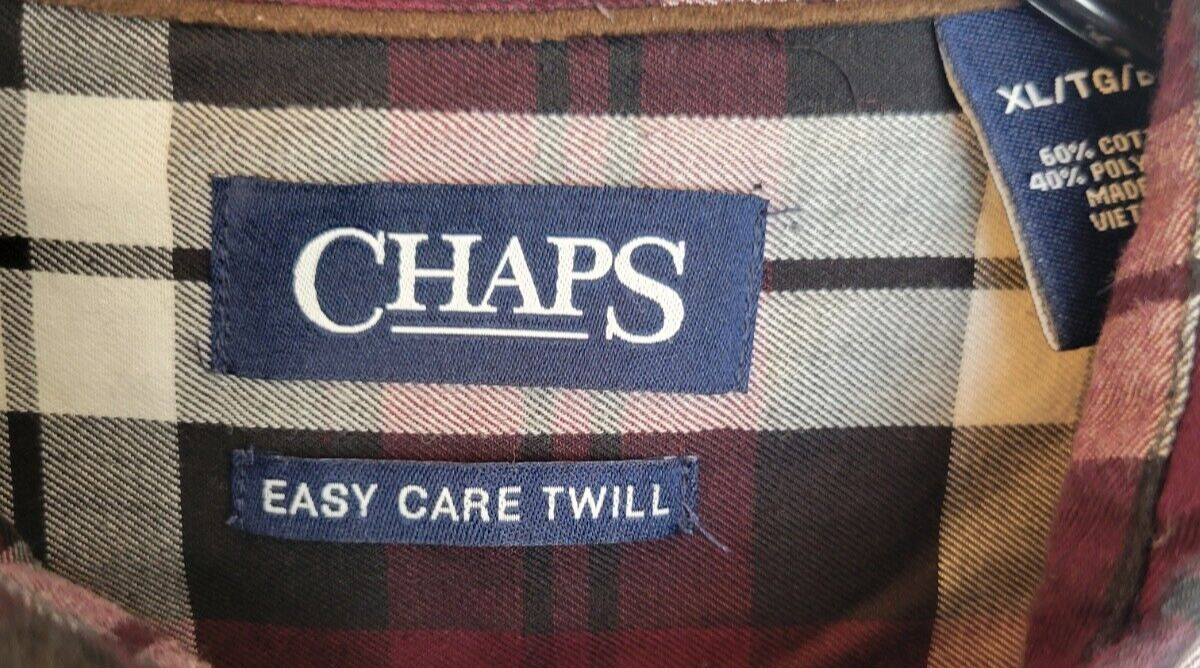 Chaps Purple Plaid Easy Care Twill Long Sleeve Button Down Shirt Men’s Size XL