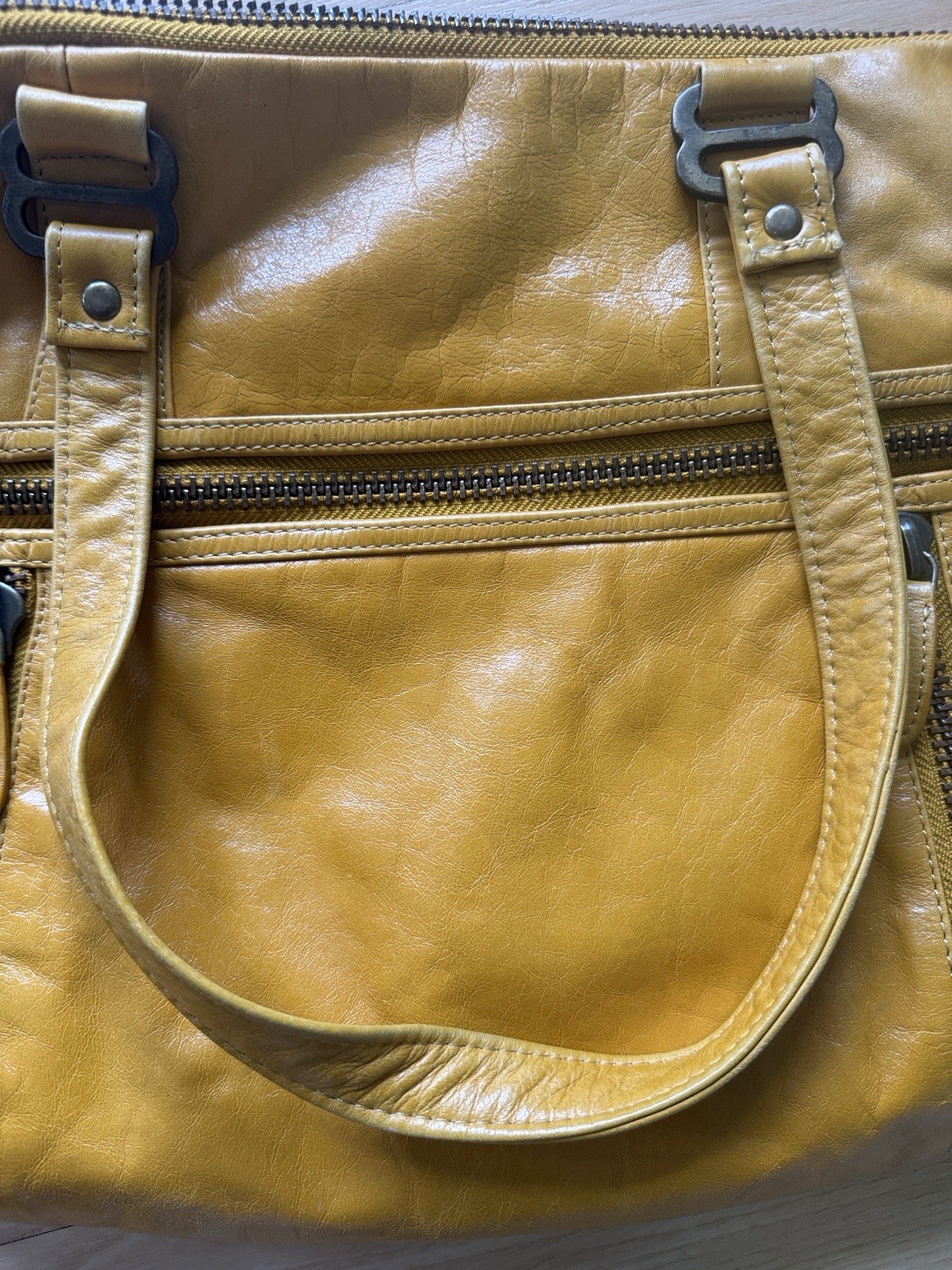 Latico Genuine Leather Slouchy Hobo Shoulder Bag Mustard Yellow Multi Zip NJ