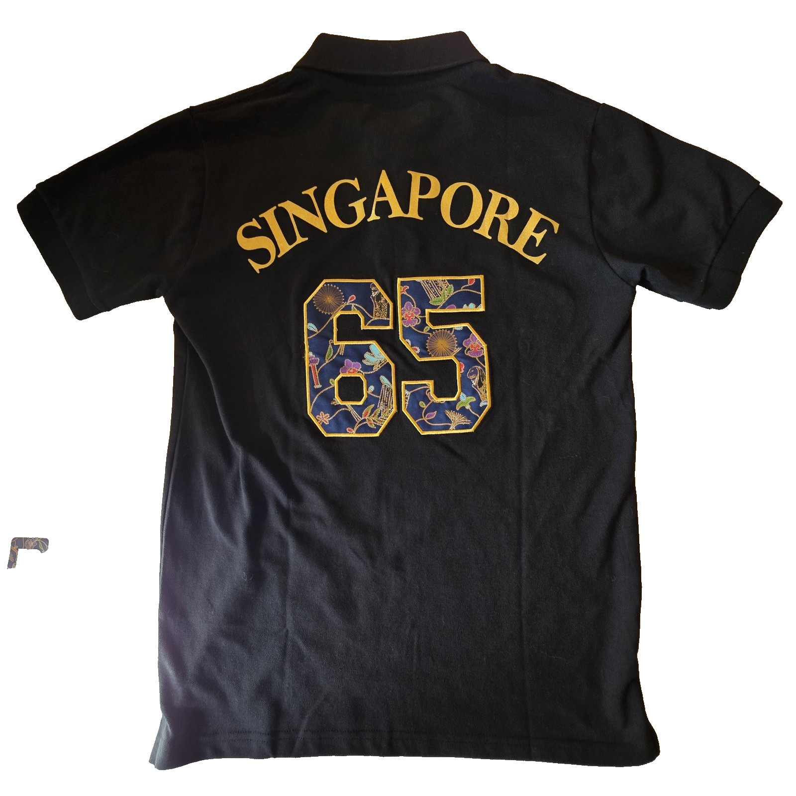 Guardian Angel Polo Men M Singapore 65 Lion City Embroidered Gold Print Black