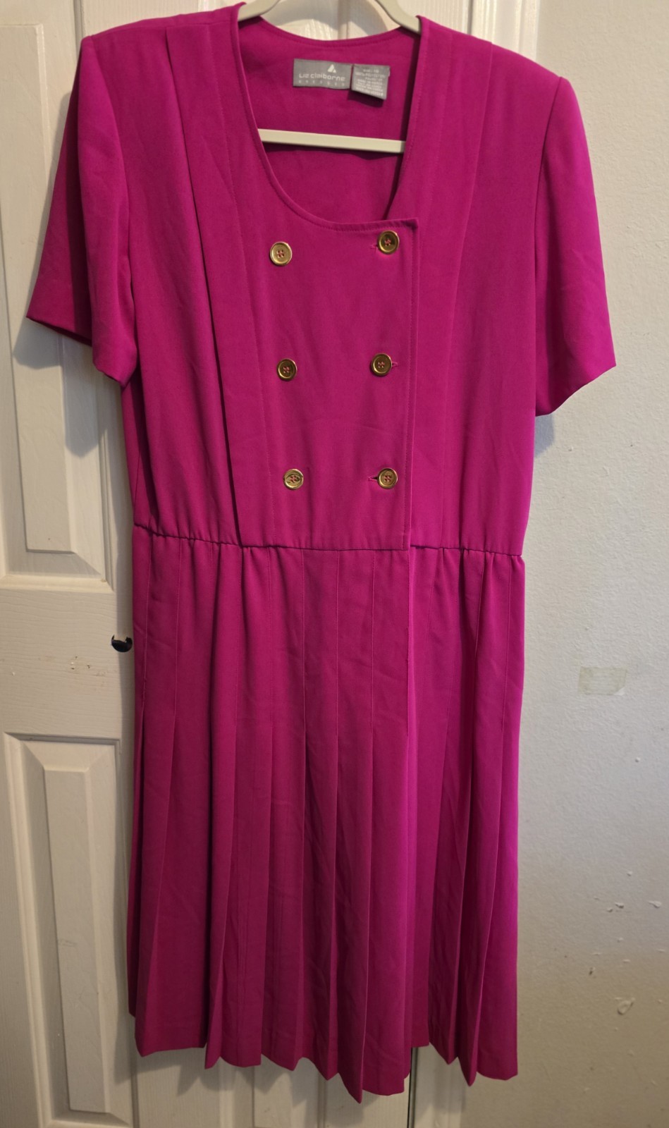 Liz Claiborne Pink Solid Scoop Neck Short Sleeve Button Front Knee Dress 10