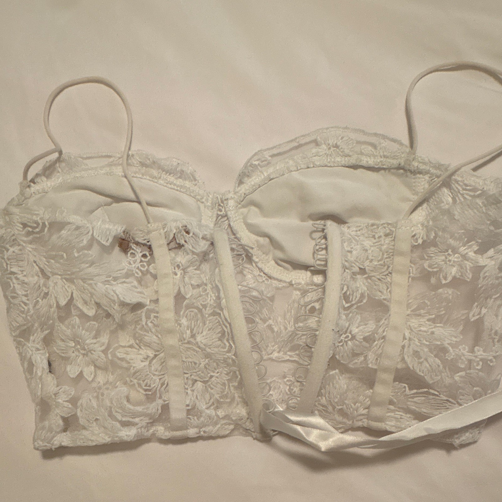 Copper Closet White Floral Lace Bustier Corset Top S B Underwire Boned