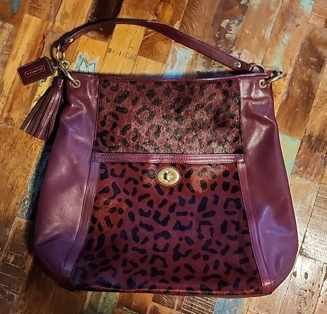 HTF Coach Half-Calf Wine Leopard Patrern Leather Shoulder Bag *GORGEOUS!* 4.9/5*
