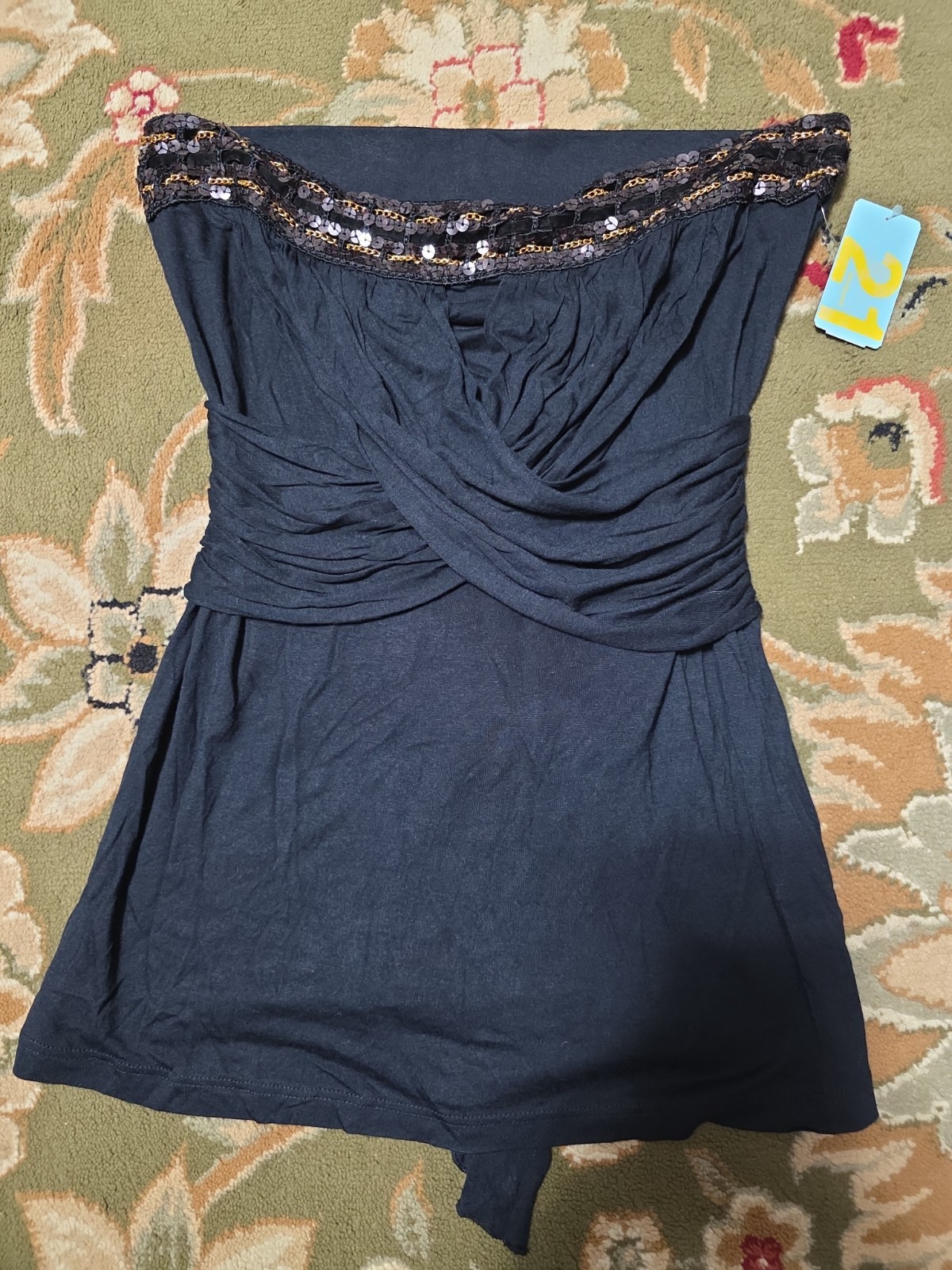 New Juniors Sz Medium Fancy Sequined And Chain Trimmed Top With Tie In Back