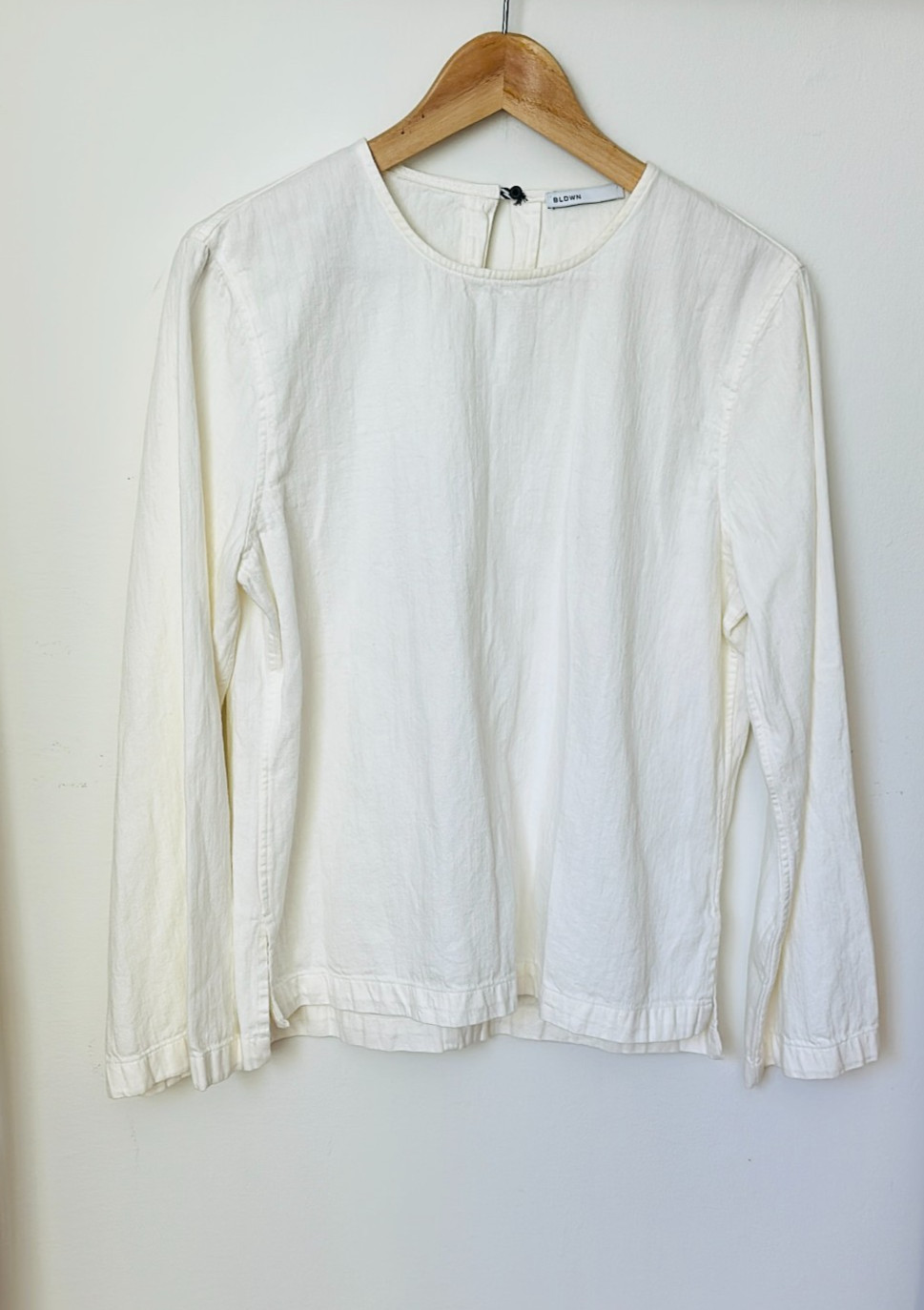 BLDWN Winters Cotton Linen Blend Top Blouse Pullover Long Sleeve Cream Sz. Large