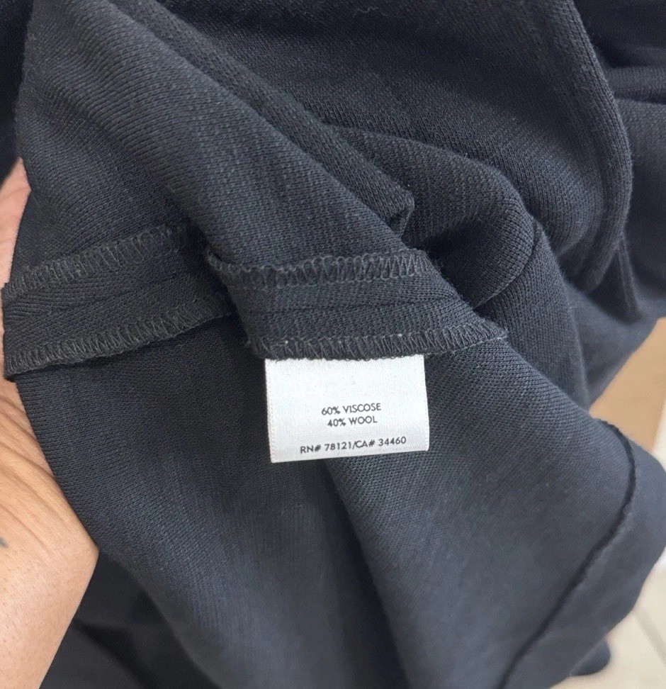 Eileen Fisher Viscose Wool Blend Open Front Black Long Cardigan Sz L