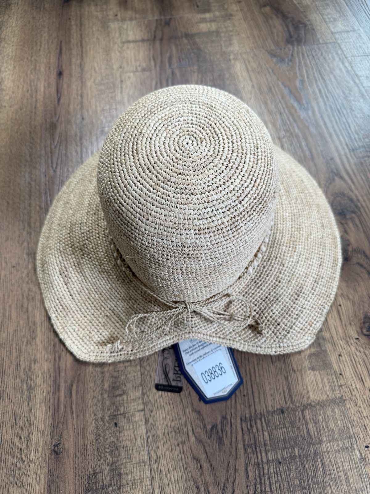 Sun ‘n’ sand Beige Straw Sun Hat Wide Brim UPF 50+ Bow Shell Accent