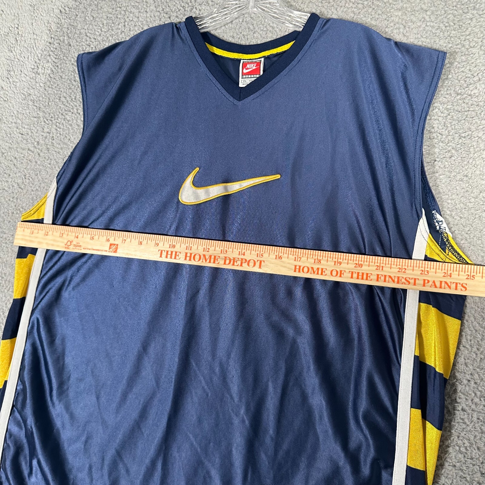Vtg Nike Tank Top Mens 2XL Blue Yellow Shiny Silky Basketball Jersey Sleeveless
