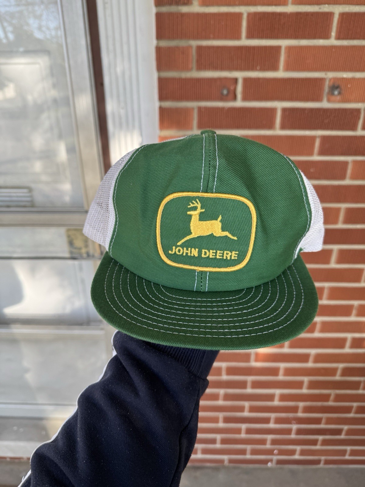 Vintage 80s Louisville Mfg Co John Deere Patch Mesh SnapBack Trucker Hat Cap USA