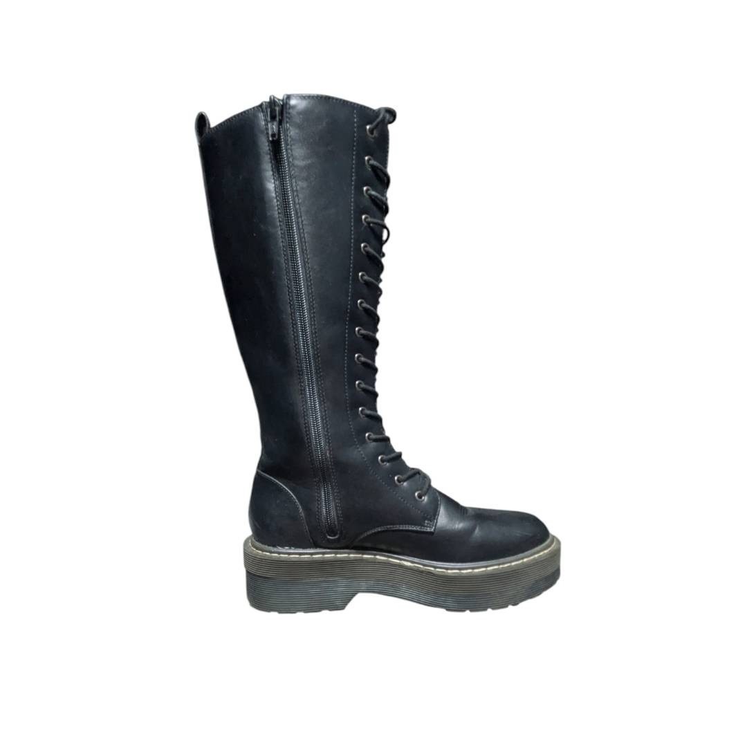 No Brand 15-Hole Platform Lace-Up Boots Side Zip Black 23.5cm Super Excellent
