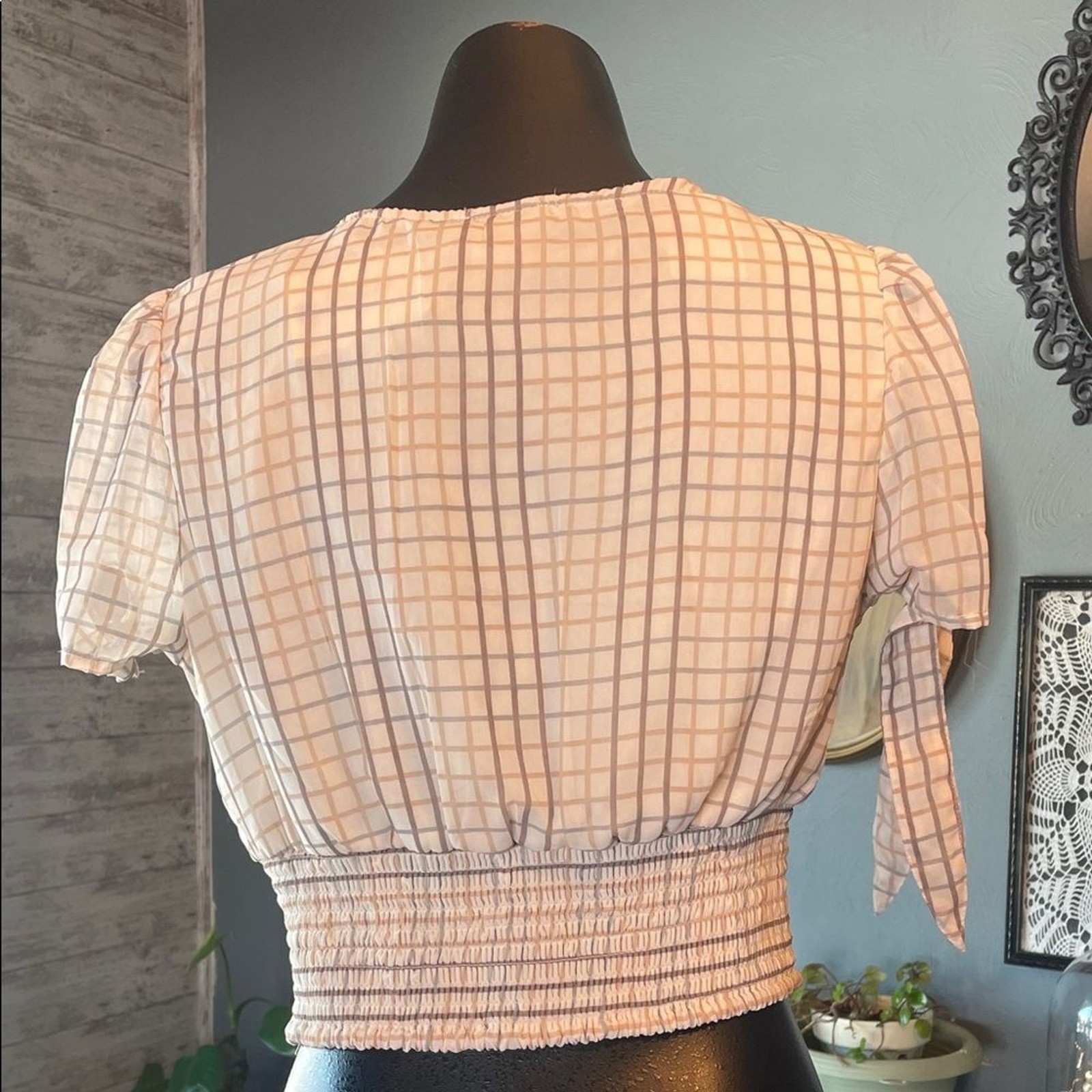 Elegant V-Neck Checkered Blouse