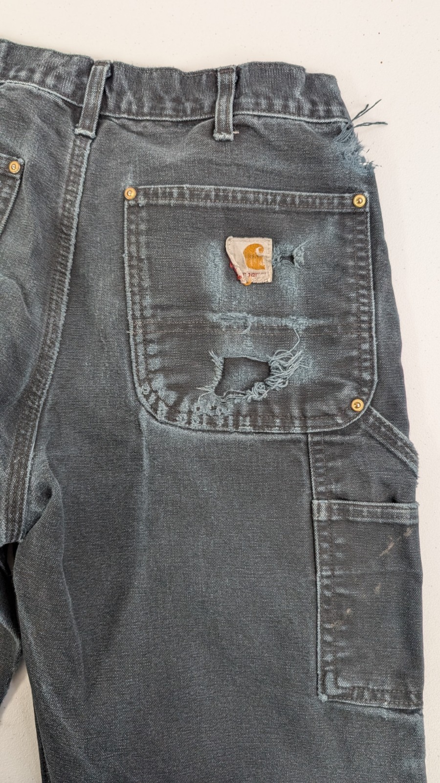 Carhartt Canvas Carpenter Double Knee Work Pants 32 X 30 Distressed B01 BLK