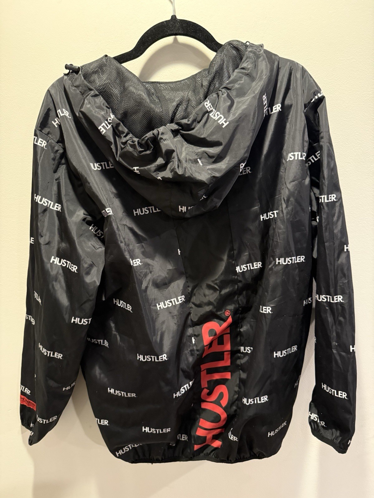 Reason x Hustler Black All Over Logo Print Hooded Anorak Windbreaker Jacket L