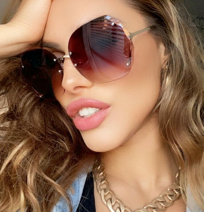 XXl BIG OVERSIZED “Rimless” Bolted Round Women Gradient Sunglasses SHADZ GAFAS